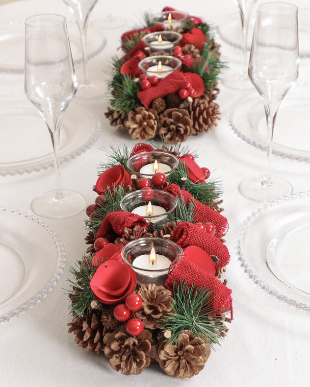 Luxury Winter Red Rose Christmas Trio Candle Holder