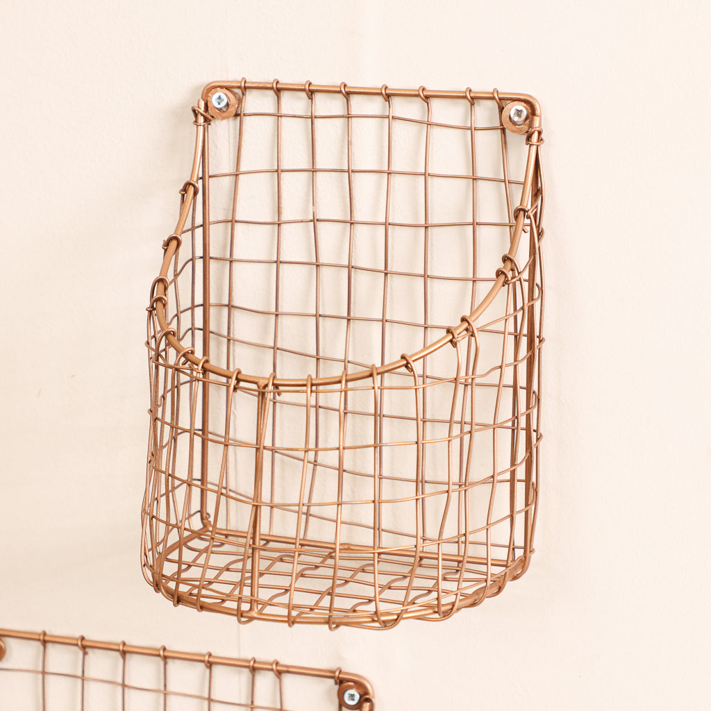 Set of 3 Wall Mounted Copper Storage Baskets