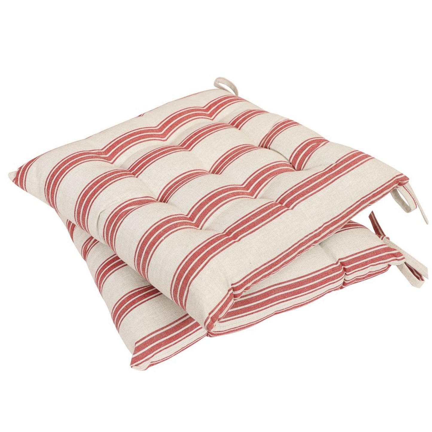 Set of 2 Red Striped Outdoor Garden Seat Pads