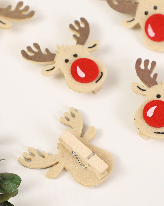 Set of 6 Felt Reindeer Christmas Pegs