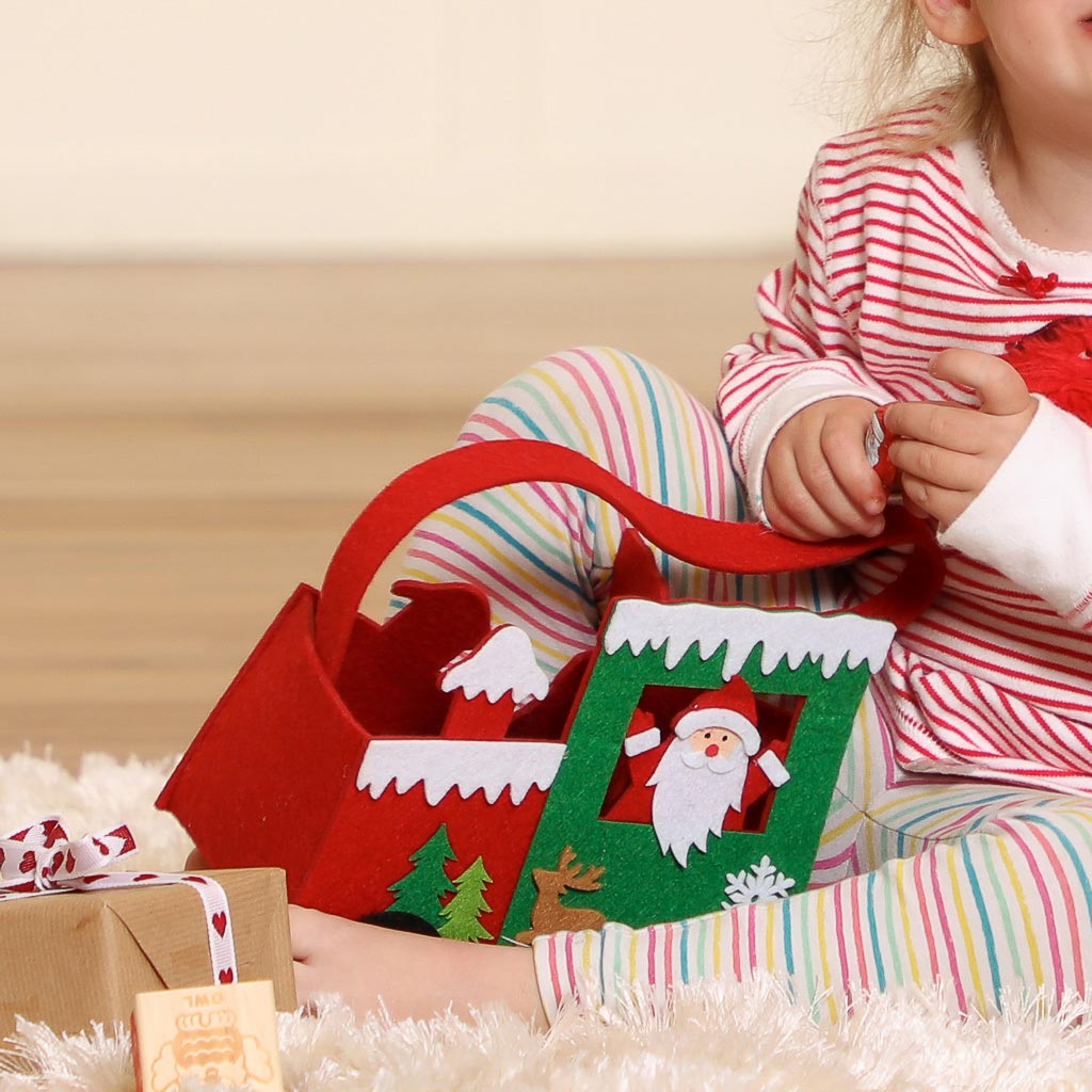 Red Felt Santa Train Christmas Gift Bag