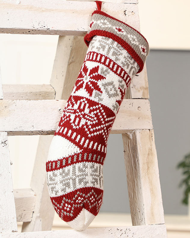 Traditional Red Fair Isle Knitted Stocking