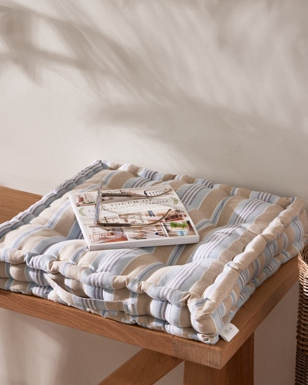 Oxford Stripe Seat Pad Blue Box Indoor Cushion