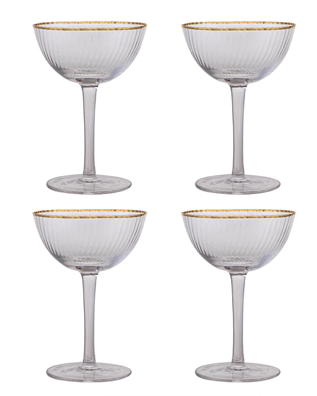 Set of 4 Gold Rimmed Champagne Saucers