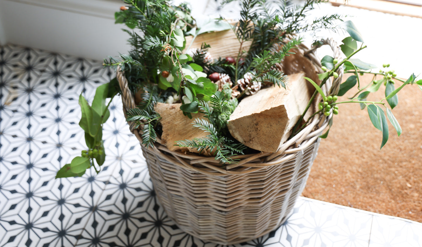 Large Lined Wicker Log Basket