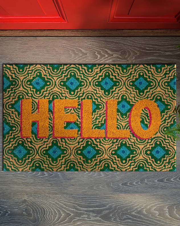 Hello Natural Coir Peacock Feather Doormat