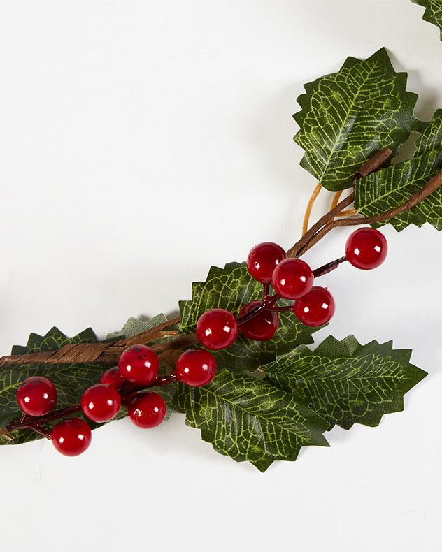 christmas red berry and holly garland