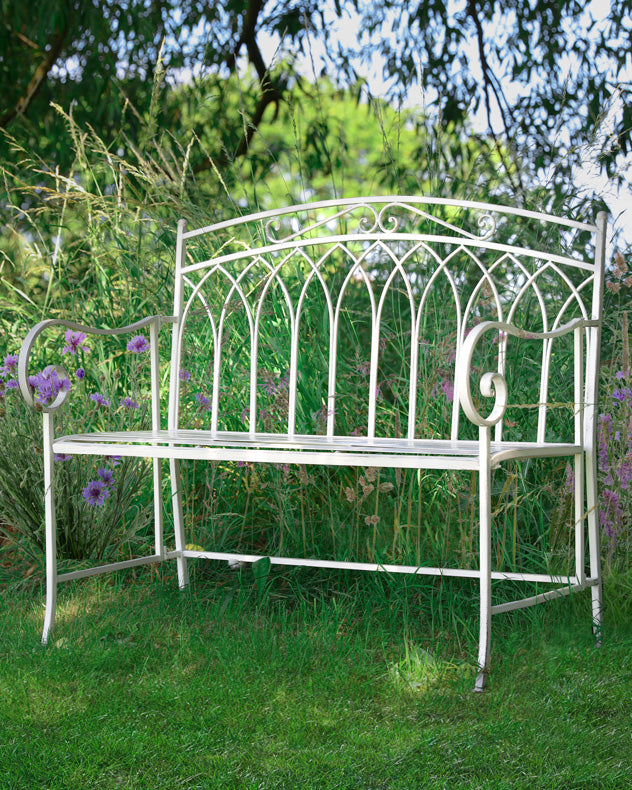 Arched Cream Iron Garden Bench