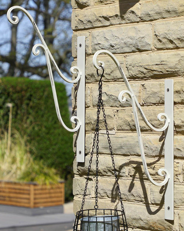Set of Two Ivory White Hanging Basket Brackets
