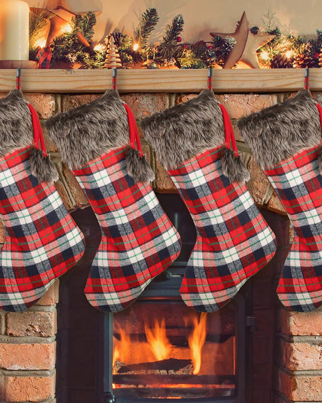 Highland Plaid Stocking with Faux Fur Cuff