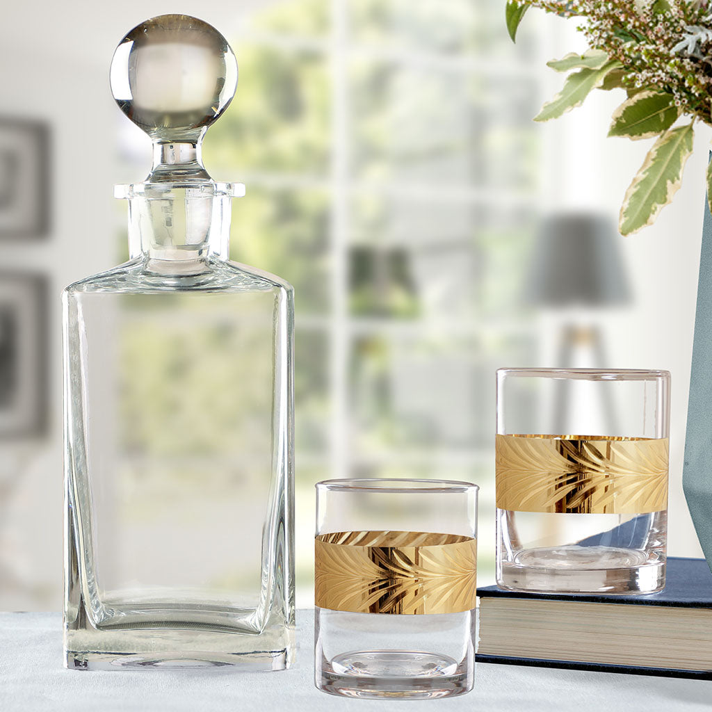 Luxury Decanter and Gold Band Tumblers