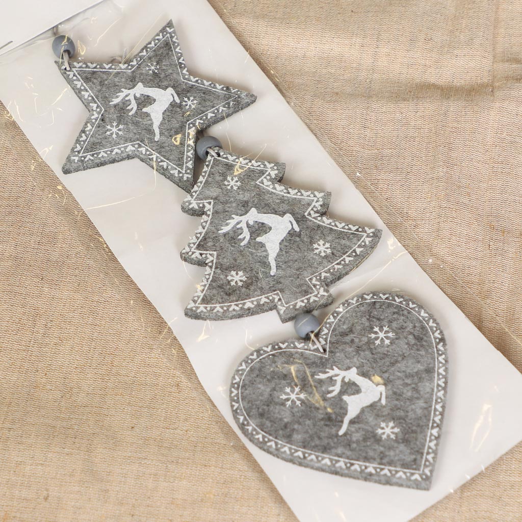 grey felt baubles