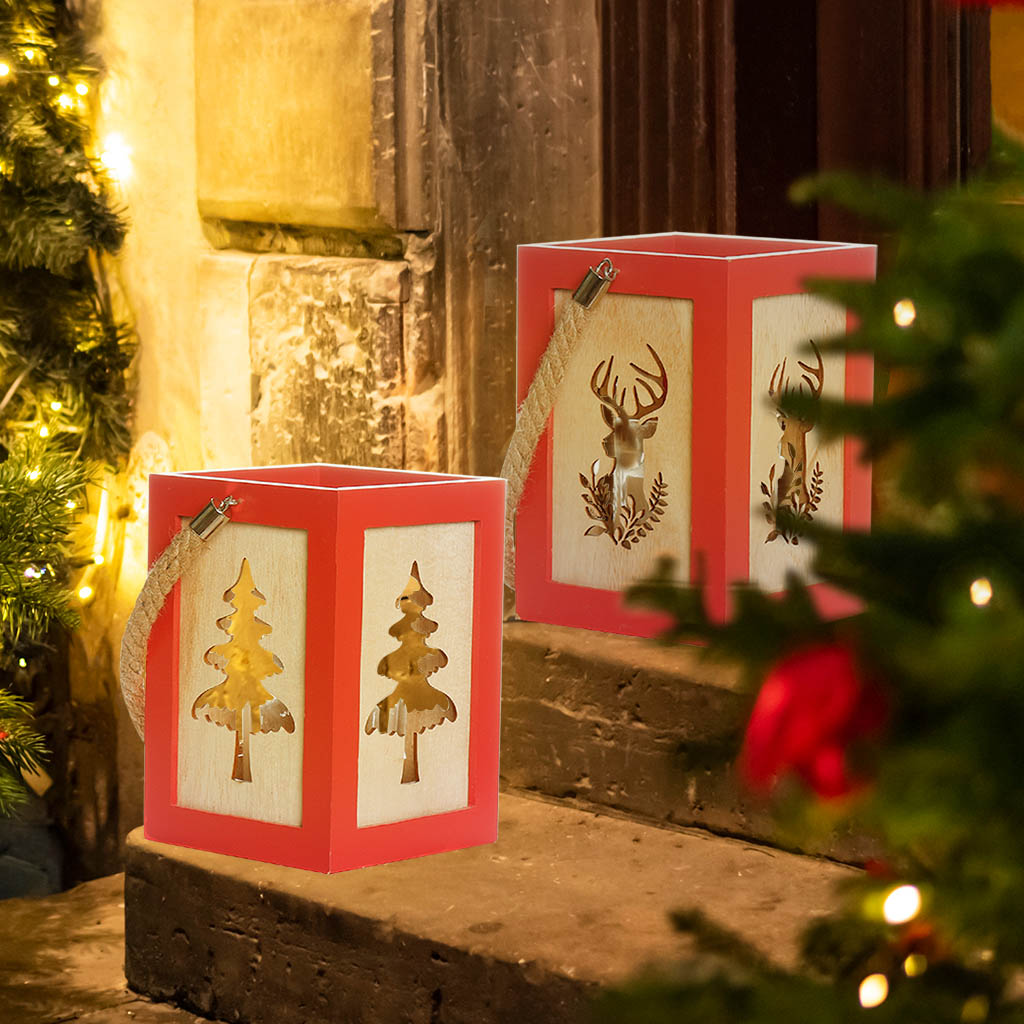 Tall Red and Natural Roped Tealight Boxes