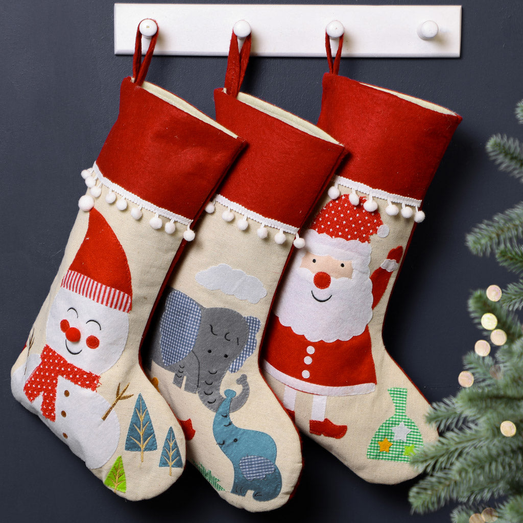 Elephant and Friends Christmas Pom Pom Stocking