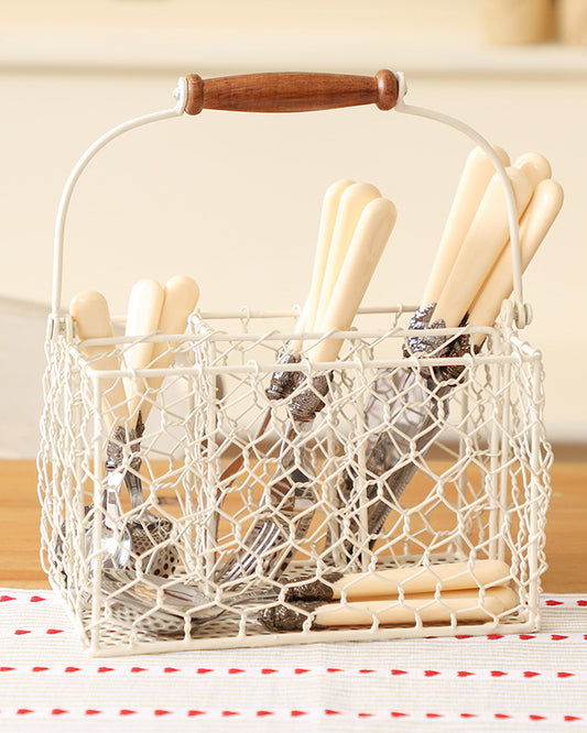 cutlery storage basket cream