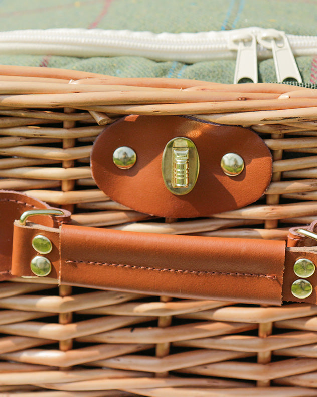 Green Tweed Two Person Picnic Hamper