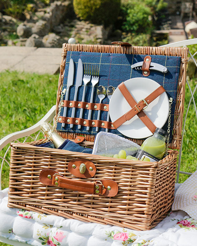 Caledonian Blue Tweed 2 Person Picnic Hamper