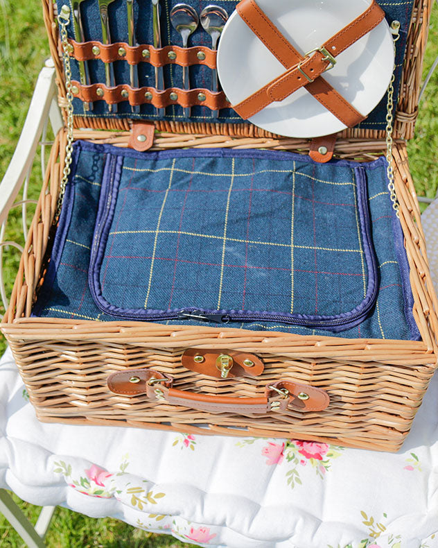 Caledonian Blue Tweed 2 Person Picnic Hamper
