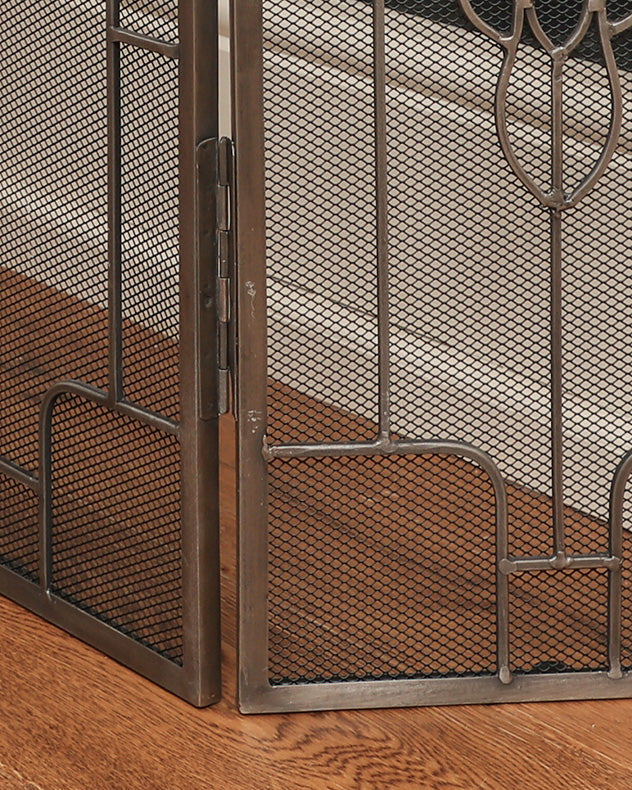 Silver Three Panel Folding Fire Screen