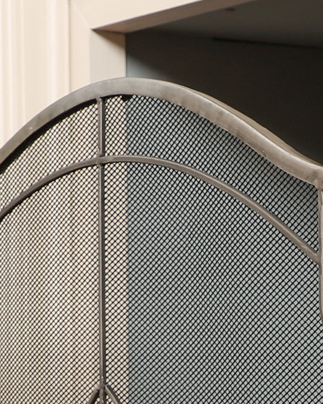 Silver Three Panel Folding Fire Screen