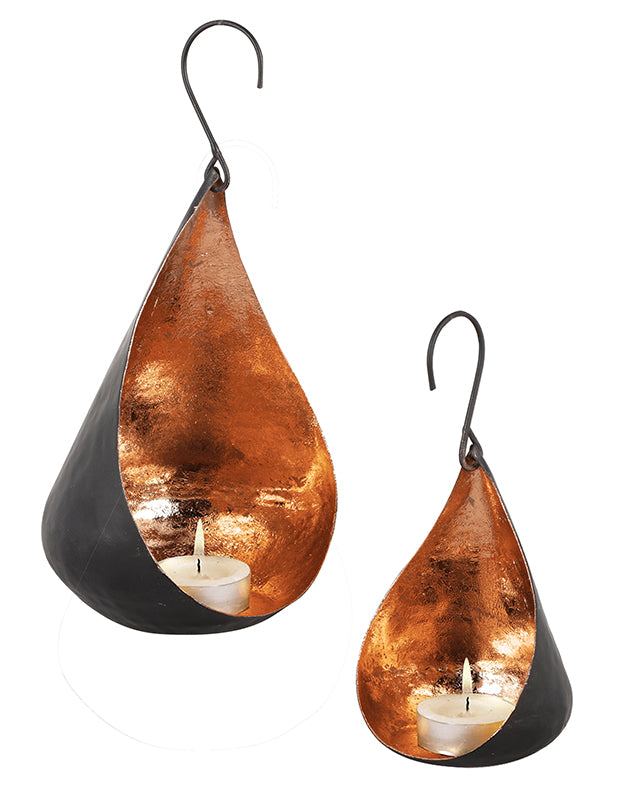 copper and black hanging tealight holders