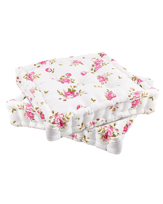 Set of 2 Pink Floral Print Seat Pads