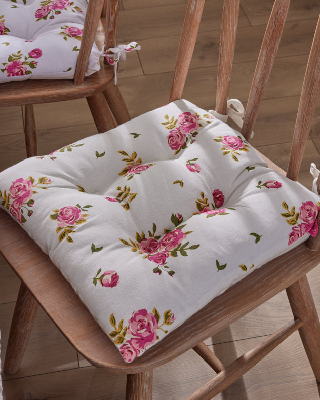 Set of 4 Tie-On Seat Pads with Helmsley Blush Pink Floral Print