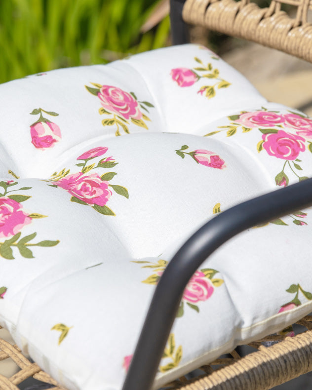 Set of 4 Tie-On Seat Pads with Helmsley Blush Pink Floral Print