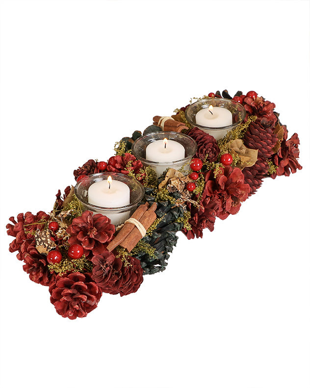 Cinnamon Pine Christmas Trio Tea Light Candle Holder