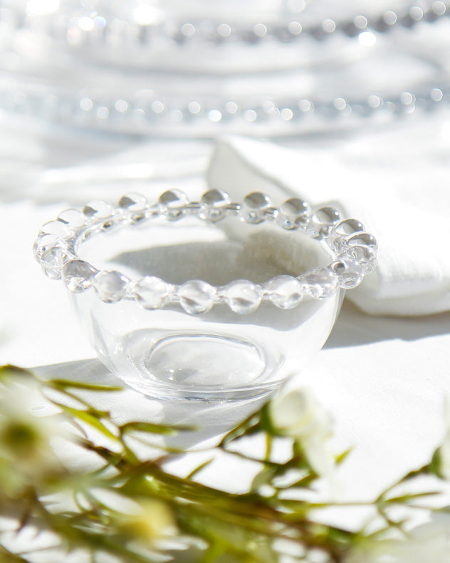 Set of 2 Bella Perle Round Glass Bowls with Beaded Rims