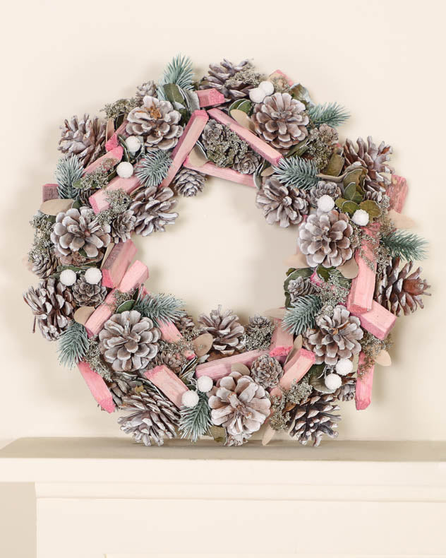 Festive Pink Frosted Wreath 36cm
