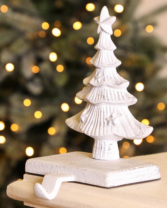 White Christmas Tree Stocking Holder
