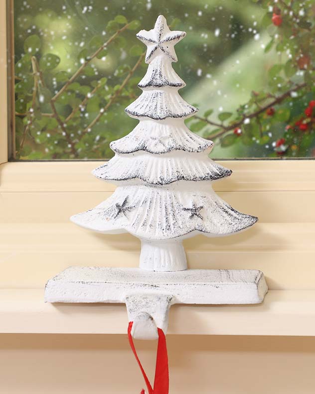 Cast Iron White Christmas Tree Stocking Holder