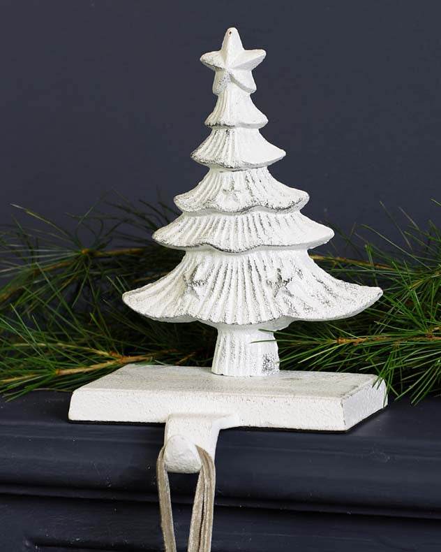 Cast Iron White Christmas Tree Stocking Holder