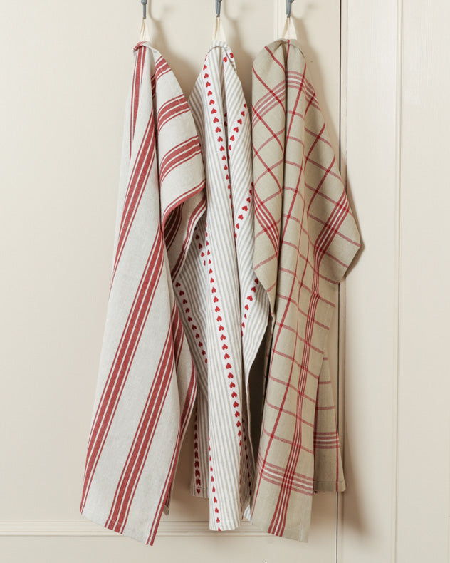 Set of 3 Red French Country Tea Towels
