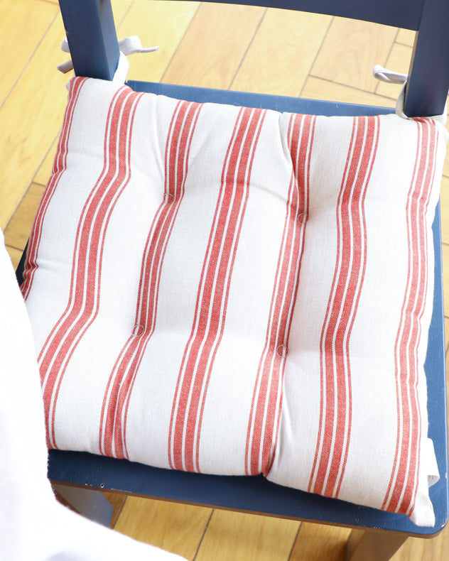Set of 2 Red Farmhouse Stripe Seat Pads