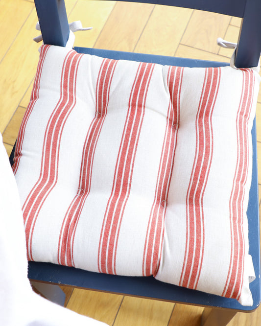 Set of 2 Red Farmhouse Stripe Seat Pads