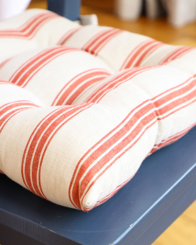 Set of 2 Red Farmhouse Stripe Seat Pads