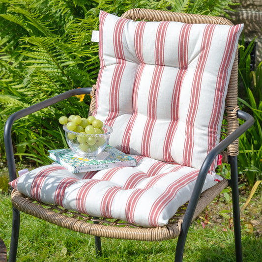 Set of 2 Red Striped Outdoor Garden Seat Pads