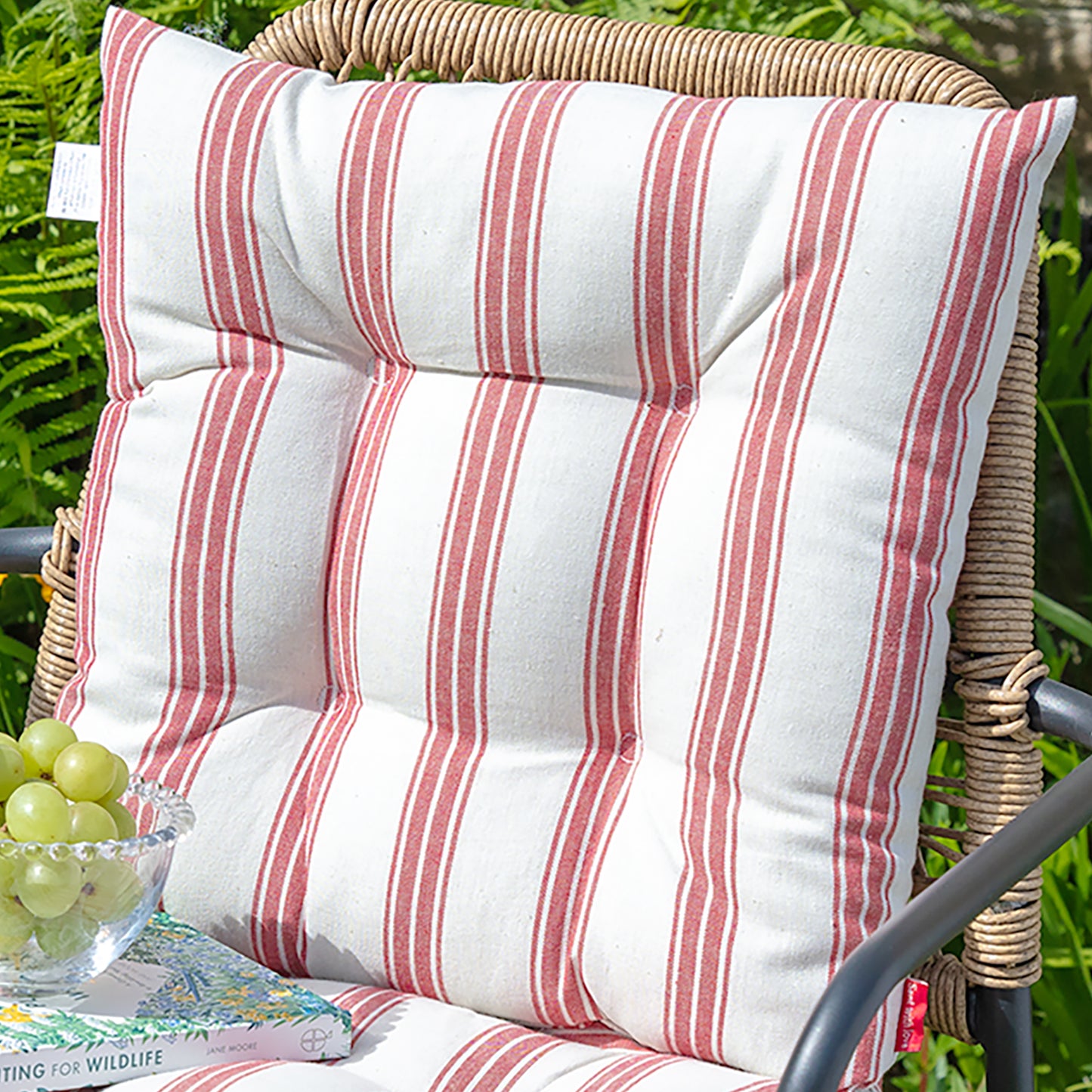 Set of 2 Red Striped Outdoor Garden Seat Pads
