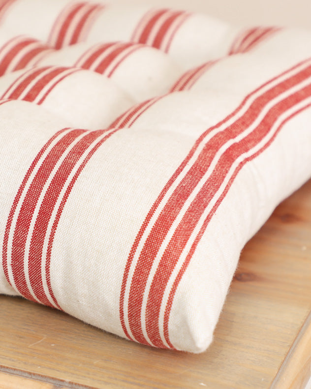 Set of 2 Red Farmhouse Stripe Seat Pads
