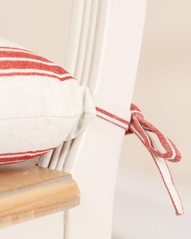 Set of 2 Red Farmhouse Stripe Seat Pads