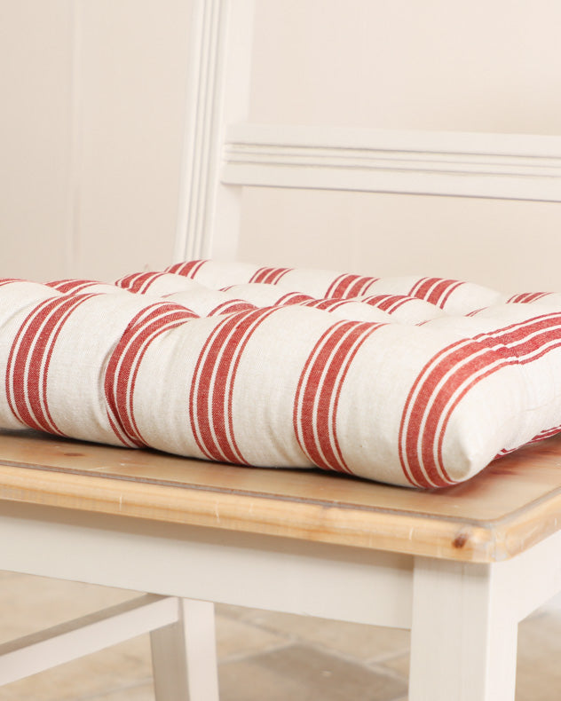Set of 2 Red Farmhouse Stripe Seat Pads