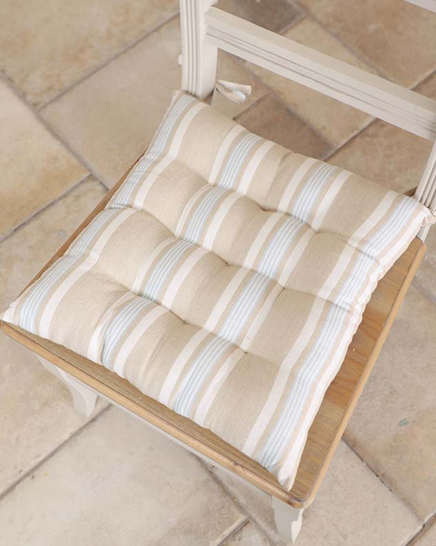 Set of 2 Millstone Blue Farmhouse Seat Pads with Ties
