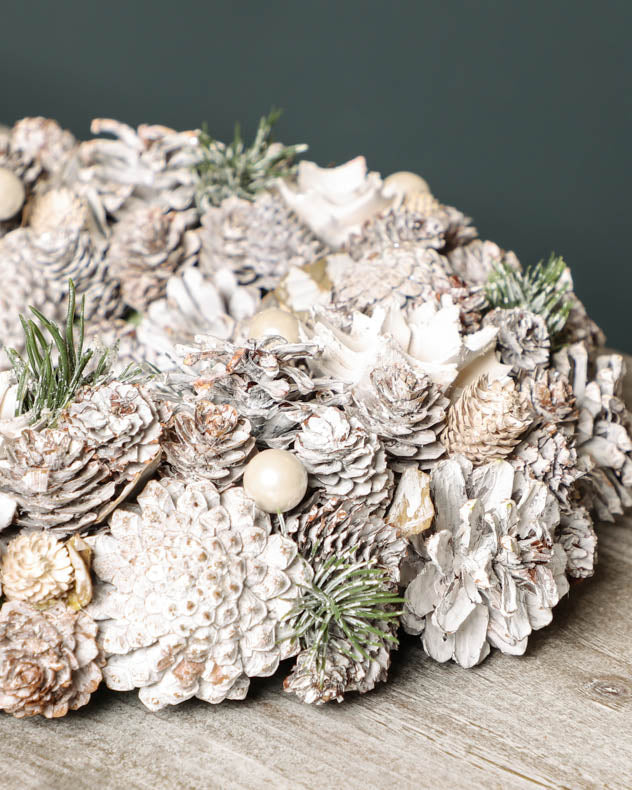 Frosted Flower and Pinecone Christmas Wreath 33cm