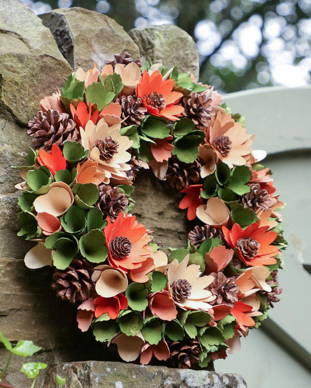 Summer Sunrise Wooden Flower Wreath 35cm