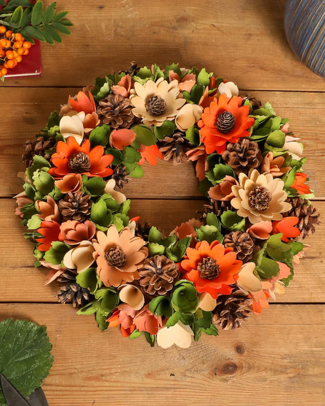 Summer Sunrise Wooden Flower Wreath 35cm