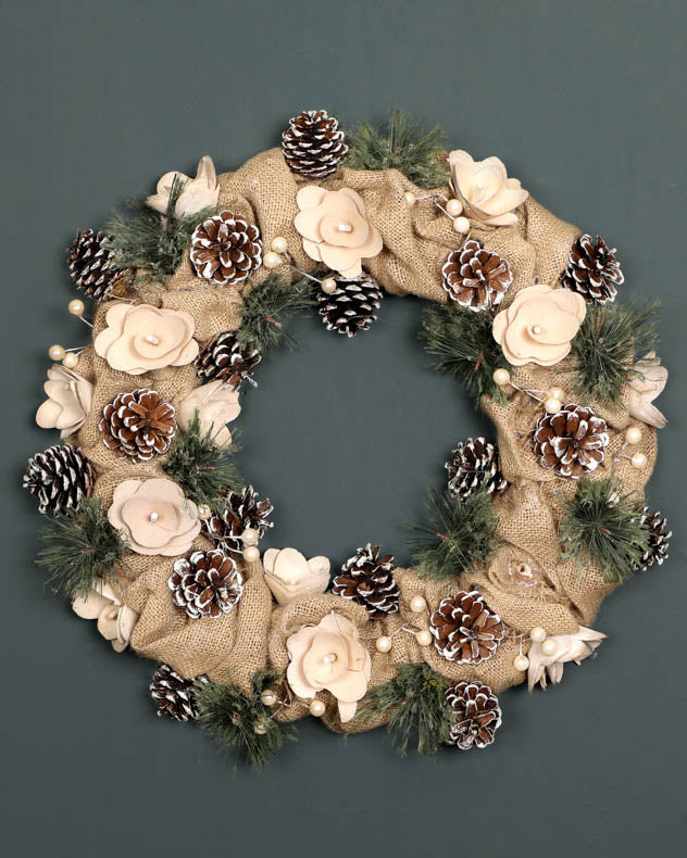 natural jute pinecone wreath