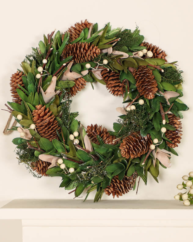 Pinecone and Mistletoe Forest Green Winter Wreath 36cm