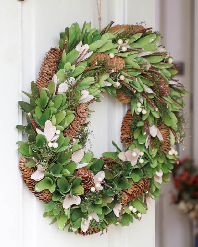 Pinecone and Mistletoe Forest Green Winter Wreath 36cm